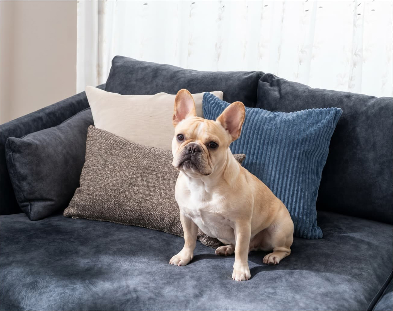 カウチソファ MYSAの上に座る犬